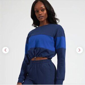 Buffbunny Sweatshirt Women's XXL Blue Cadi Cropped Long Sleeve Crewneck Pullover